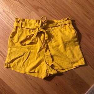 Yellow tie front shorts